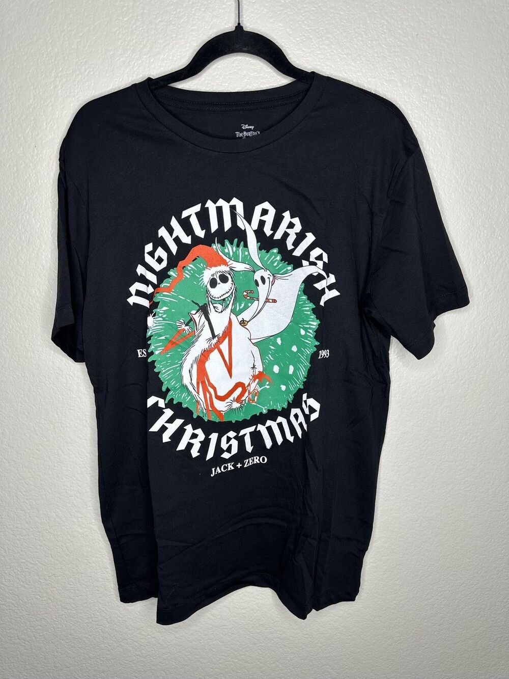 Disney Nightmare Before Christmas Shirt Mens Medium Black Jack Skellington Zero